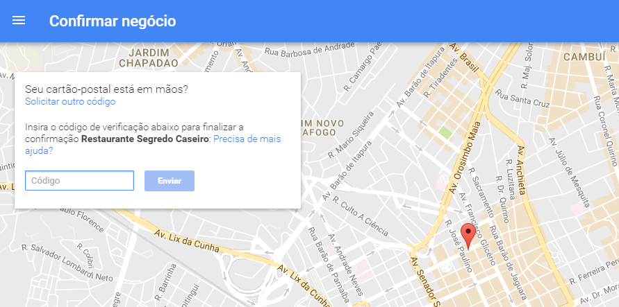 Orientações Finais - O Código de Cadastro Aguarde até que receba um Cartão com o Código de Cadastro, assim que receber, terá até 30 dias para inserí-lo no Google.