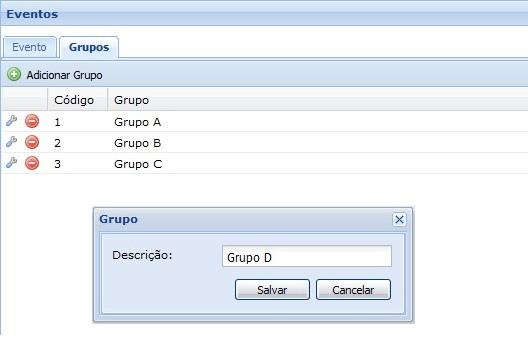 6.3 Aba - Recursos Descrição: Informar o nome do recurso. Grupo: Selecionar na listagem um dos grupos já cadastrados no item anterior.