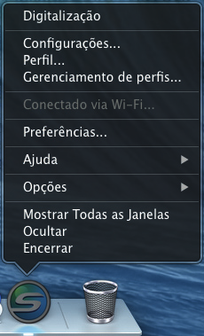 Menu ScanSnap Manager Menu ScanSnap Manager Este menu é exibido quando você clica no ícone ScanSnap Manager tecla [control] do teclado.