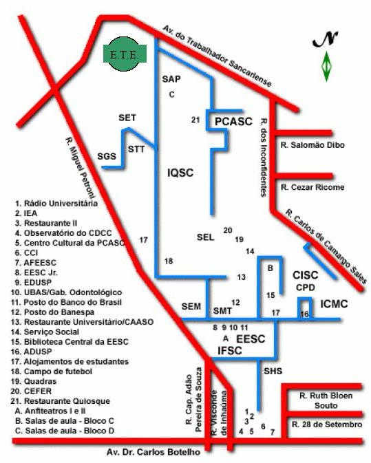 52 Figura 4.8 - Planta do Campus da USP - São Carlos, com detalhe em verde da ETE onde foi instalado o reator (Fonte: ABREU, 2003) 4.