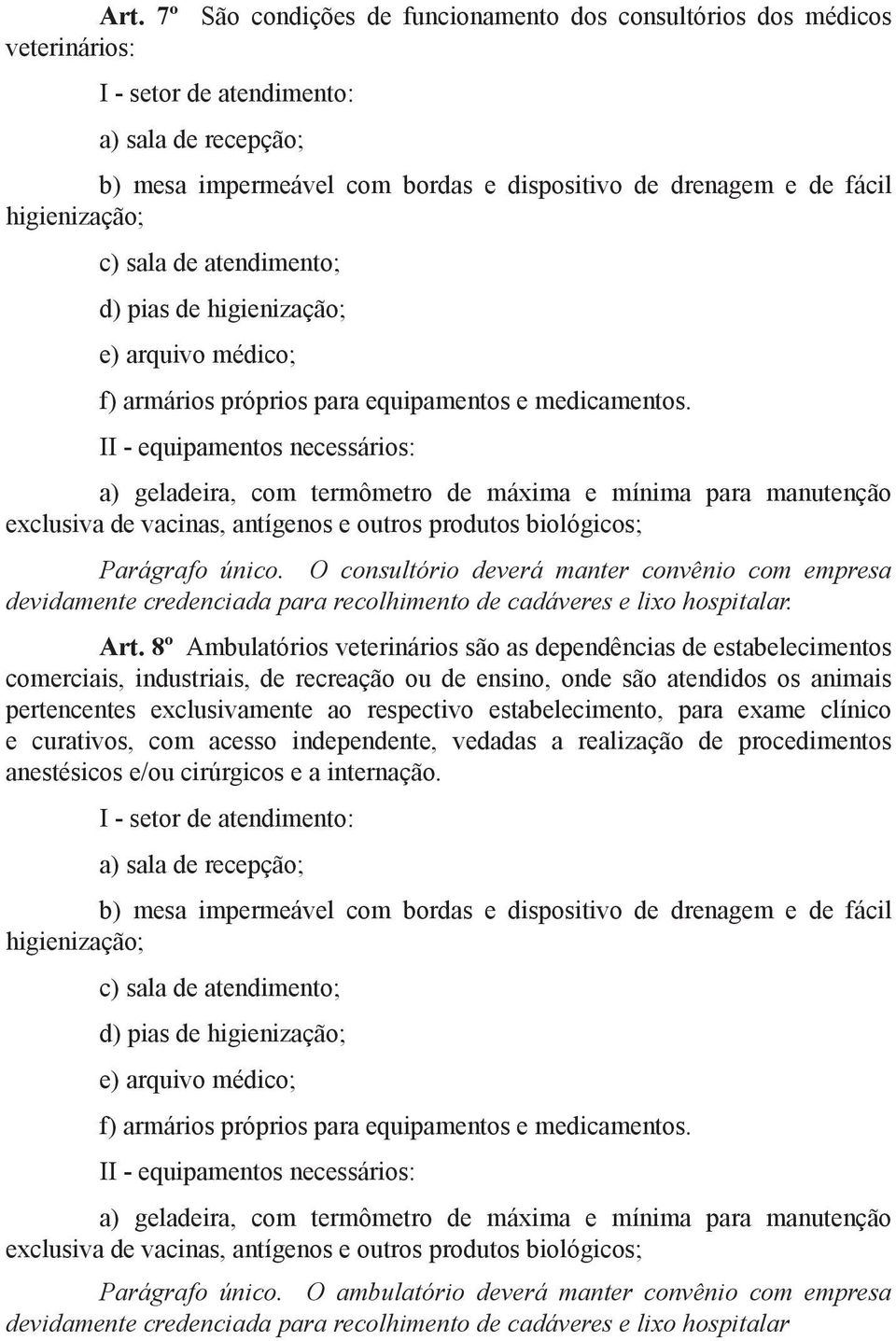 O consultório deverá manter convênio com empresa devidamente credenciada para recolhimento de cadáveres e lixo hospitalar. Art.