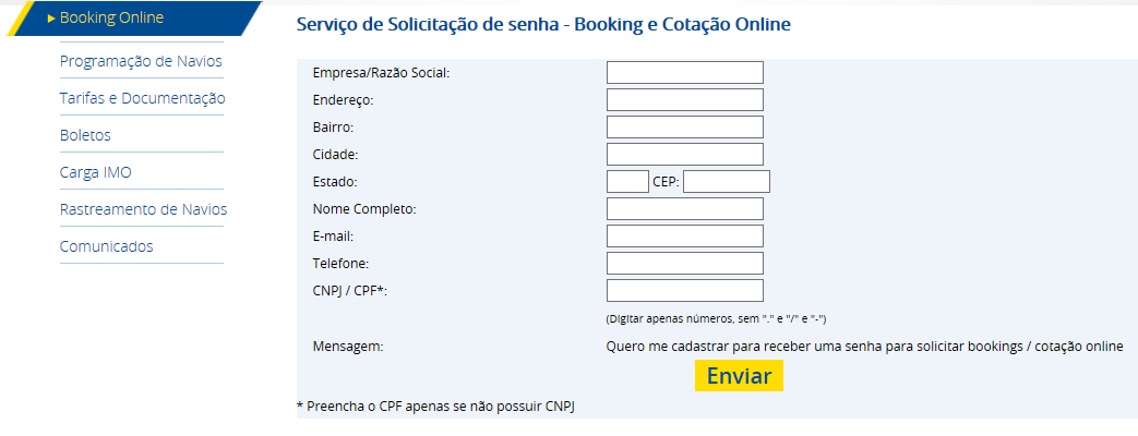 1. Introdução A Mercosul Line provê de duas ferramentas para a transmissão de informações do VGM, que visam facilitar o cumprimento das regulamentações do Solas. A. Formulário web no site da Mercosul Line.