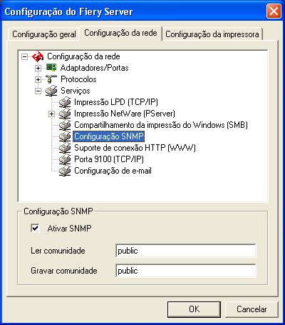 5-34 Configuração do Fiery EX2101 a partir de um computador Windows Configuração SNMP As opções a seguir podem ser acessadas somente na configuração local.