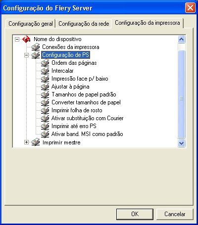5-40 Configuração do Fiery EX2101 a partir de um computador Windows Configuração de PS (PostScript) NOTA: Nas ilustrações a seguir, Nome do dispositivo representa o modelo da copiadora conectada ao