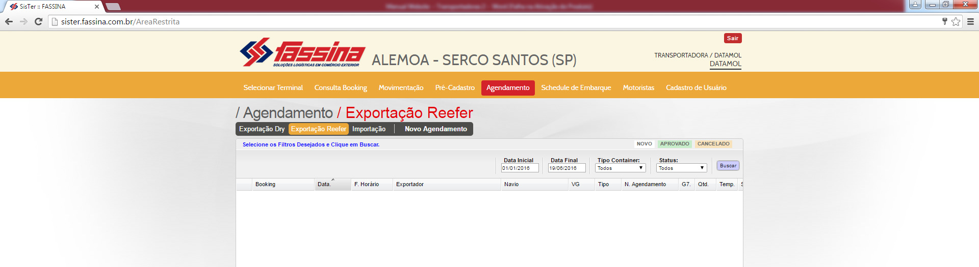 5.1 Exportação Dry/ Exportação Reefer Consulta de agendamentos Exportação Dry ou Reefer.