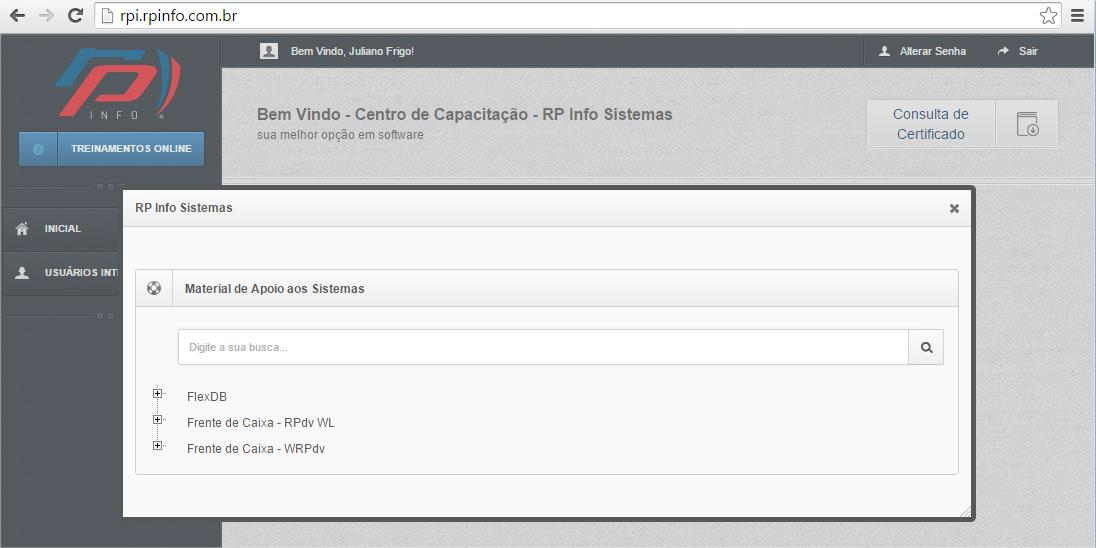 É possível consultar os manuais navegando pela estrutura em árvore ou digitando uma palavra chave do tipo de manual que se deseja localizar. Figura 9: Consulta de manuais no Centro de Capacitação.