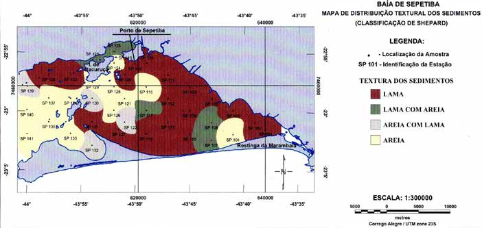 Formação e Ocupação de Litorais nas Margens do Atlântico - Brasil / Portugal Figura 9 - Mapa de gradiente, em 3D, da Baía de Sepetiba (PEREIRA & SOARES, 2004) Os sedimentos presentes na baía advêm