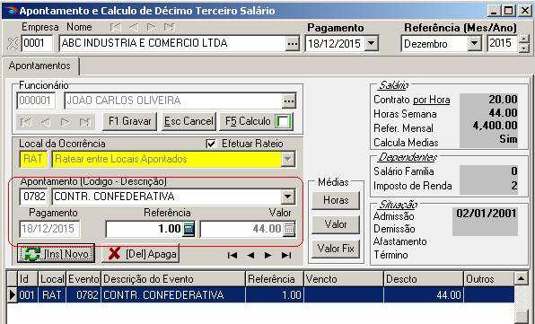 PAGAMENTO DO 13º.SALÁRIO Adiantamento /1a.