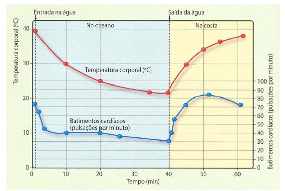 4. Os gráficos da figura que se segue traduzem a relação entre a temperatura corporal das iguanas marinhas e o seu batimento cardíaco.