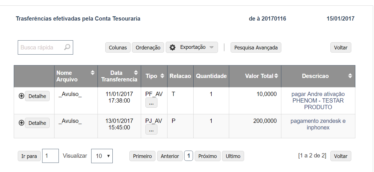 Histórico Transferências No menu Histórico Transferências além dos