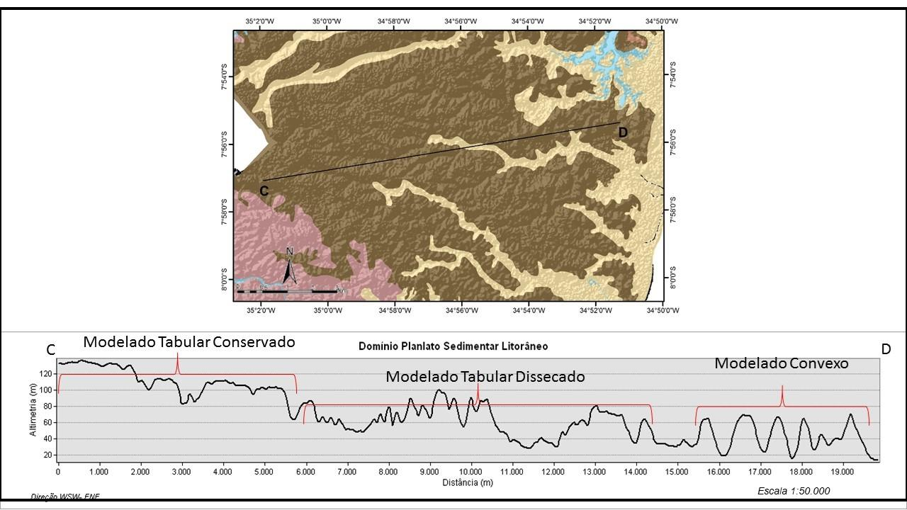 O Domínio do Planalto sedimentar litorâneo se subdivide em três unidades morfológicas em função do estado de conservação dos seus níveis de cimeira e sua relação com as encostas adjacentes (Figura 4).