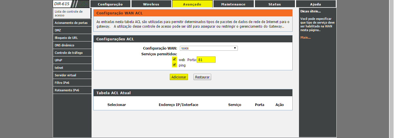 5 6.3. Tipo de conexão Ipv6: PPPoE. 6.4. Nome de usuário: CPF (somente números). 6.5. Senha: naxi. 6.6. Tipo de conexão: Contínuo. 6.7. Por último clique em Aplicar as mudanças. 7. Vá na aba Avançado.