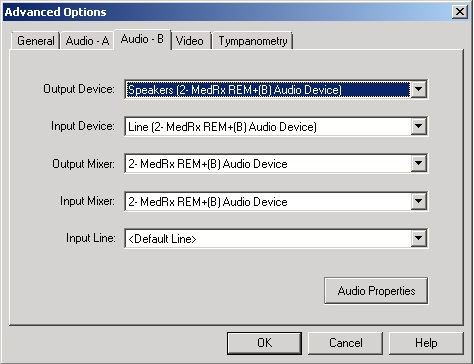 1. Iniciar o software REM Plus. 2. Selecionar Advanced Options (Opções Avançadas) dentro do menu File (Arquivo), como ilustrado. 3. Abrir a aba Audio A. 4.