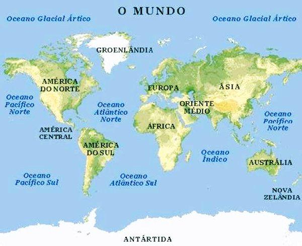 Vejamos o Mapa do Mundo: Lado esquerdo, o BRASIL dentro da América do Sul.