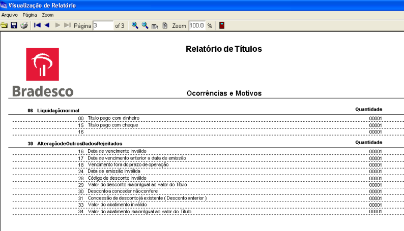 Figura 20 (3): Relatório de títulos Atenção: Caso o usuário desejar estar salvando seu resumo, basta clicar no menu arquivo, na tela de visualização e clicar em Salvar como, ou clicar no disket