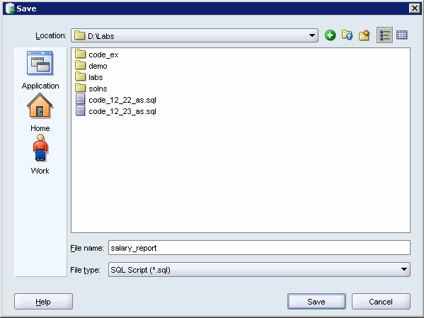 Salvando scripts SQL Clique no ícone Salvar para gravar a instrução SQL para um arquivo. O conteúdo do arquivo salvo pode ser consultado e editado na janela Planilha SQL.