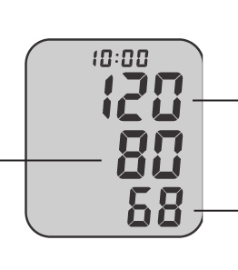 b) Quando uma pulsação é detectada, o valor da pressão se move para a parte inferior da tela. Neste momento, o símbolo ( ) pisca no mesmo ritmo que a frequência de pulsação.