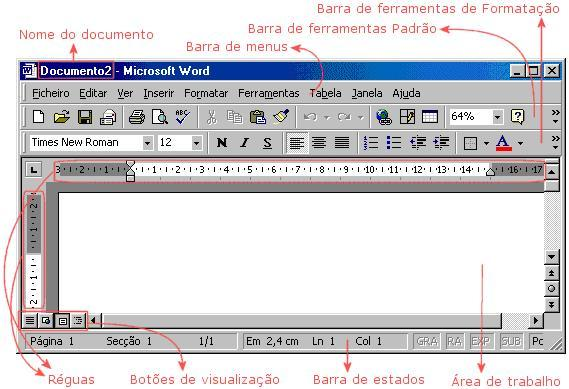 Figura 1 Ambiente de trabalho do programa Word Área de trabalho A área de trabalho é o local onde é digitado ou inserido o texto que se pretende formatar.