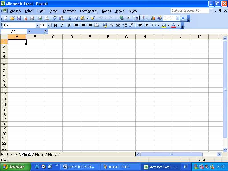 INICIANDO O EXCEL Para abrir o programa Excel, usaremos os seguintes passos: 1.Clique no botão iniciar 2. Posicione o cursor do mouse na opção todos os Programas 3.
