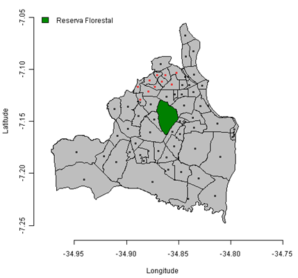 Figura 1: Mapas de Risco de Homicídio na cidade de João Pessoa, nos anos de 2006, 2007 e 2010, respectivamente Verifica-se em 2007 que a maioria dos bairros que registram os maiores risco estão