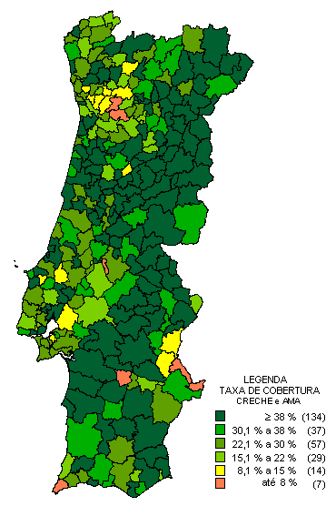 As zonas metropolitanas de Lisboa, Porto e Setúbal, com maior peso de população jovem, registam, apesar dos progressos que têm sido realizados no sentido do aumento da capacidade, um peso percentual