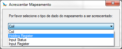 Acrescentando a Relação MODBUS Clicar no botão Acrescentar para adicionar a relação Modbus.