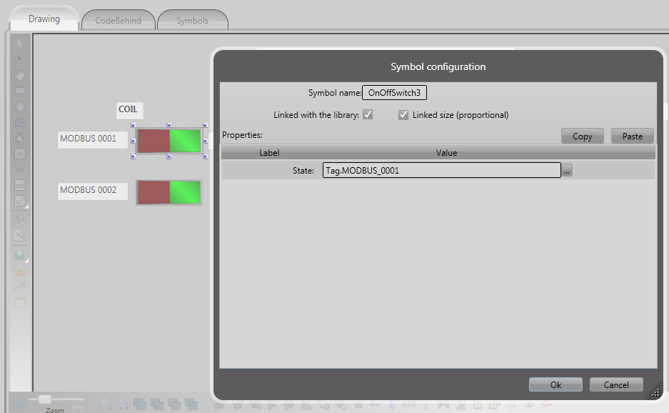 Adicionando os Objetos Modbus na Tela Para direcionar a variável ao SWITCH, dar um