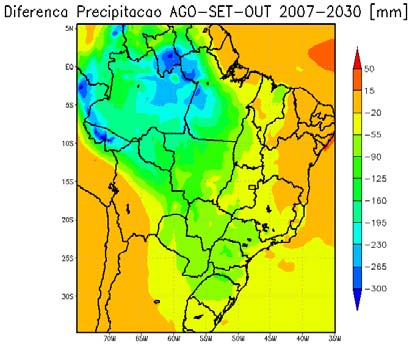 O impacto no balanço líquido de radiação, devido à diferença de carga de aerossol entre os dois cenários, pode ser visto na figura 2.