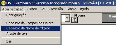 Cadastro de Nome de Objeto No módulo OS, clique no menu