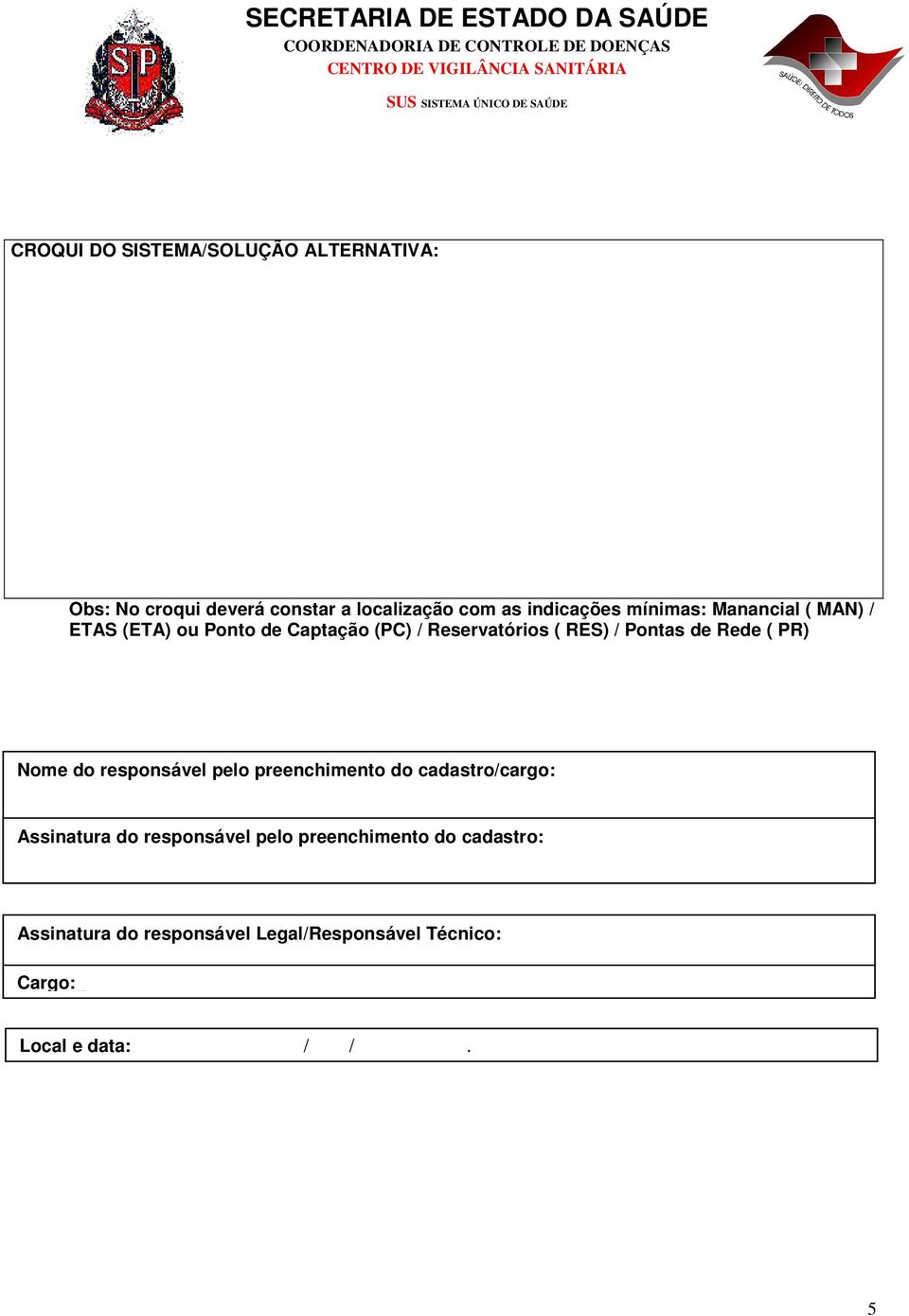 Rede ( PR) Nome do responsável pelo preenchimento do cadastro/cargo: Assinatura do responsável pelo