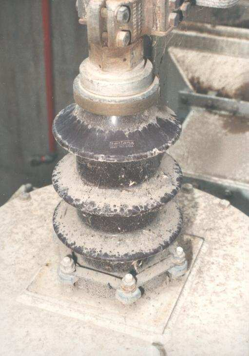 O material que se depositava sobre os isoladores de porcelana dos equipamentos de alta tensão instalados no pé da barragem da Usina de ITAIPU durante os anos 80 era proveniente da intensa atividade