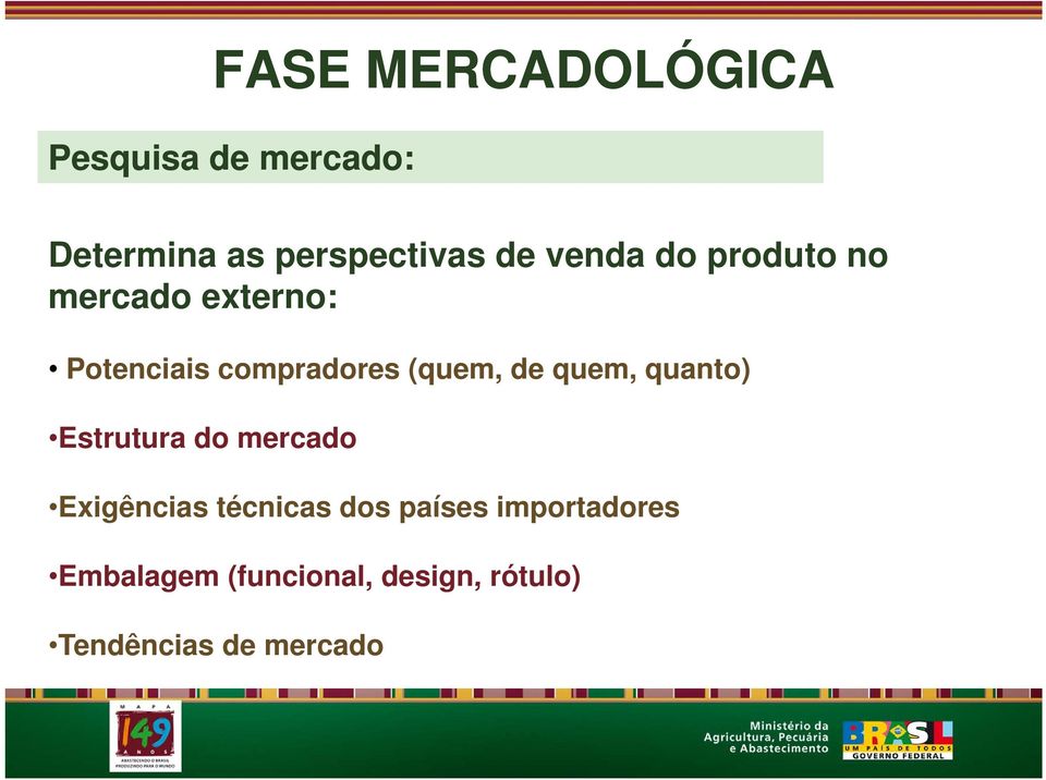 quem, quanto) Estrutura do mercado Exigências técnicas dos países