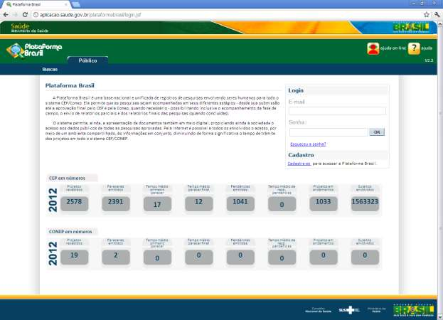 2 - DO CADASTRO E SUBMISSÃO DA PESQUISA Após o cumprimento de todas as etapas anteriores, para o cadastro como usuário do sistema Plataforma Brasil, e de posse do LOGIN e SENHA que foram enviados