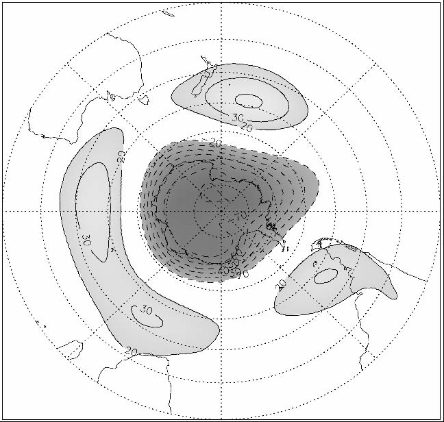 intensificação (enfraquecimento) do modo anular durante os EIF (EIQ) no inverno sobre a região da Península Antártica (Figuras 3.37 e 3.38, respectivamente).