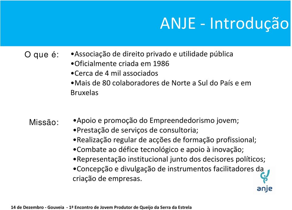 Realização regular de acções de formação profissional; Combate ao défice tecnológico e apoio àinovação; Representação institucional junto dos