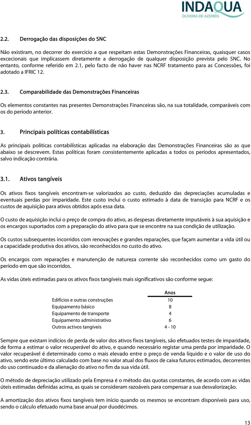 Comparabilidade das Demonstrações Financeiras Os elementos constantes nas presentes Demonstrações Financeiras são, na sua totalidade, comparáveis com os do período anterior. 3.