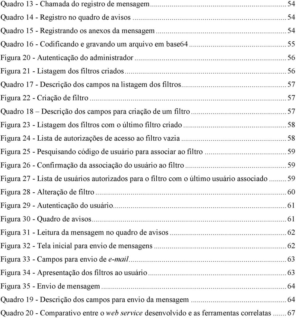 ..57 Quadro 18 Descrição dos campos para criação de um filtro...57 Figura 23 - Listagem dos filtros com o último filtro criado...58 Figura 24 - Lista de autorizações de acesso ao filtro vazia.