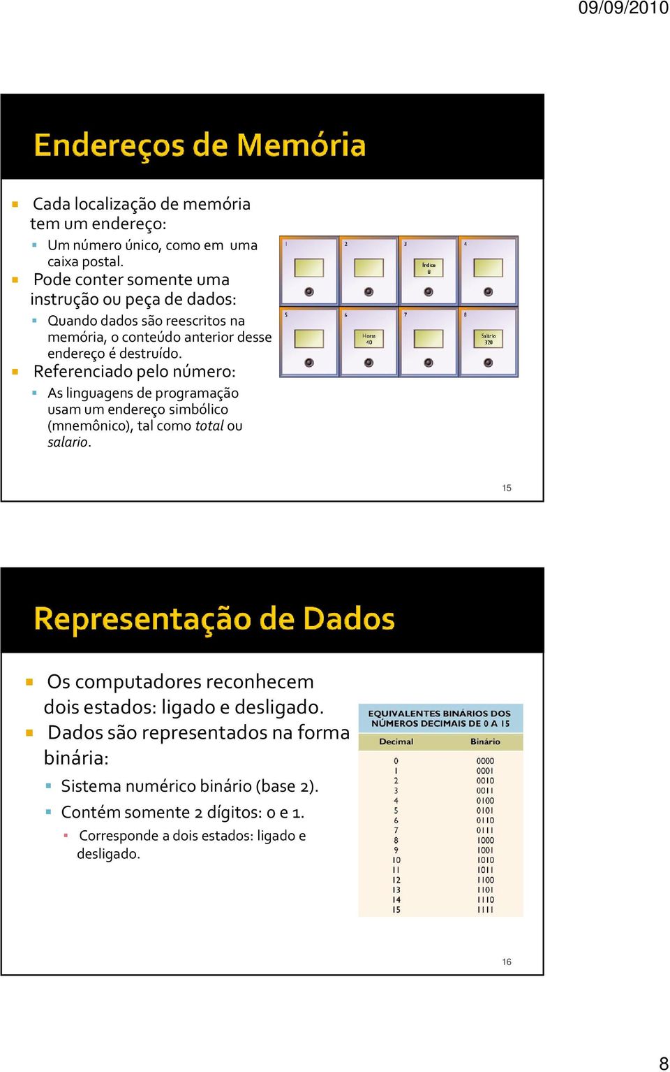 Referenciado pelo número: As linguagens de programação usam um endereço simbólico (mnemônico), tal como total ou salario.