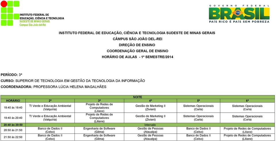 Educação Ambiental Projeto de Redes de Gestão de Marketing II (Ziviani) 20:40 às 20:50 Intervalo Engenharia de