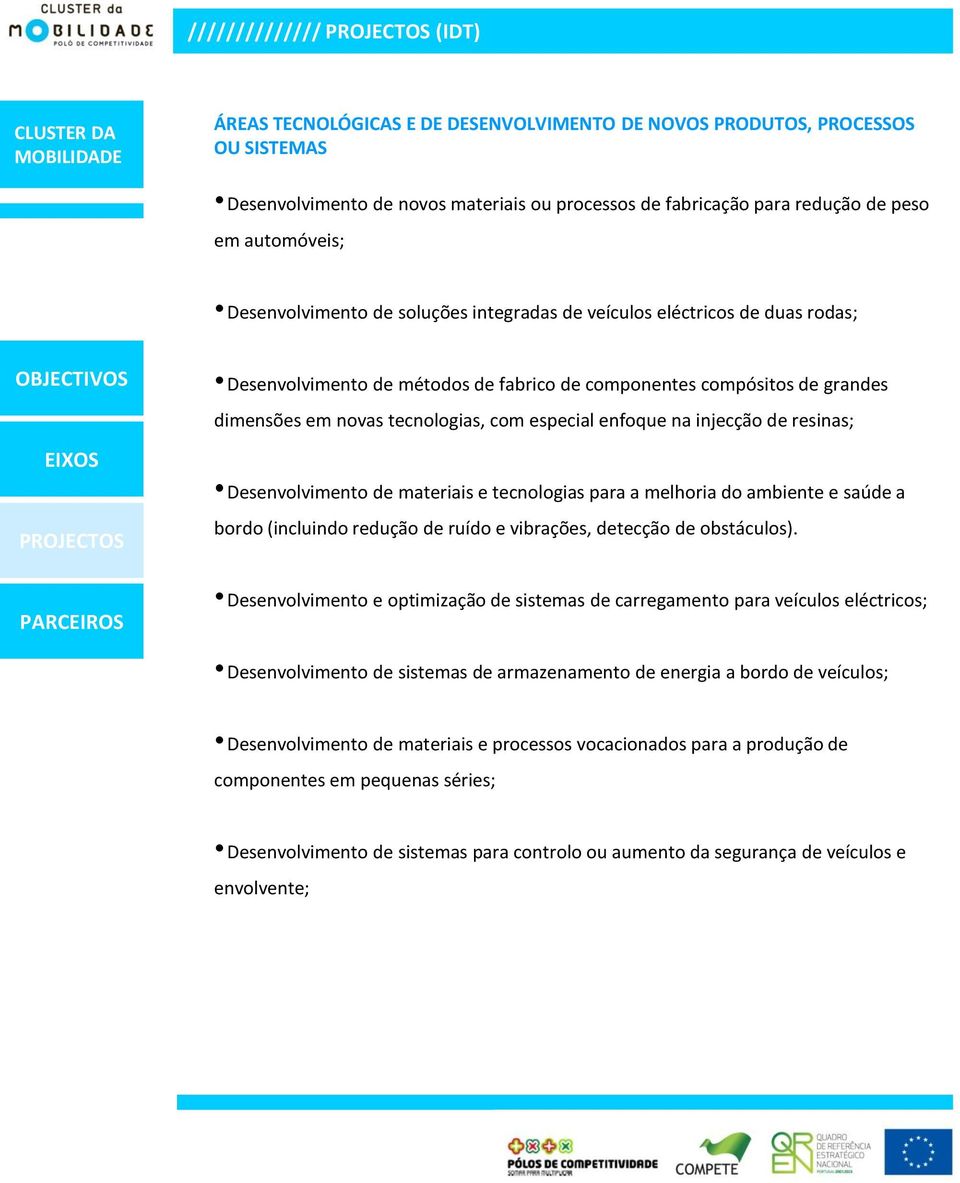 enfoque na injecção de resinas; Desenvolvimento de materiais e tecnologias para a melhoria do ambiente e saúde a bordo (incluindo redução de ruído e vibrações, detecção de obstáculos).