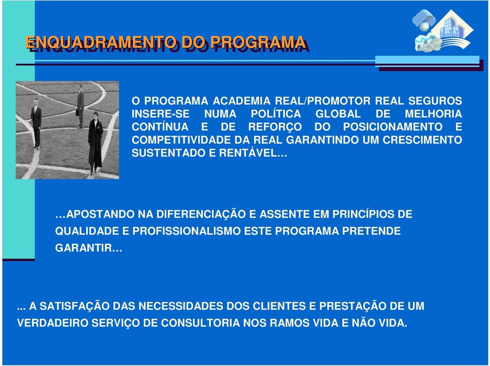 APOSTANDO NA DIFERENCIAÇÃO E ASSENTE EM PRINCÍPIOS DE QUALIDADE E PROFISSIONALISMO ESTE PROGRAMA PRETENDE GARANTIR.