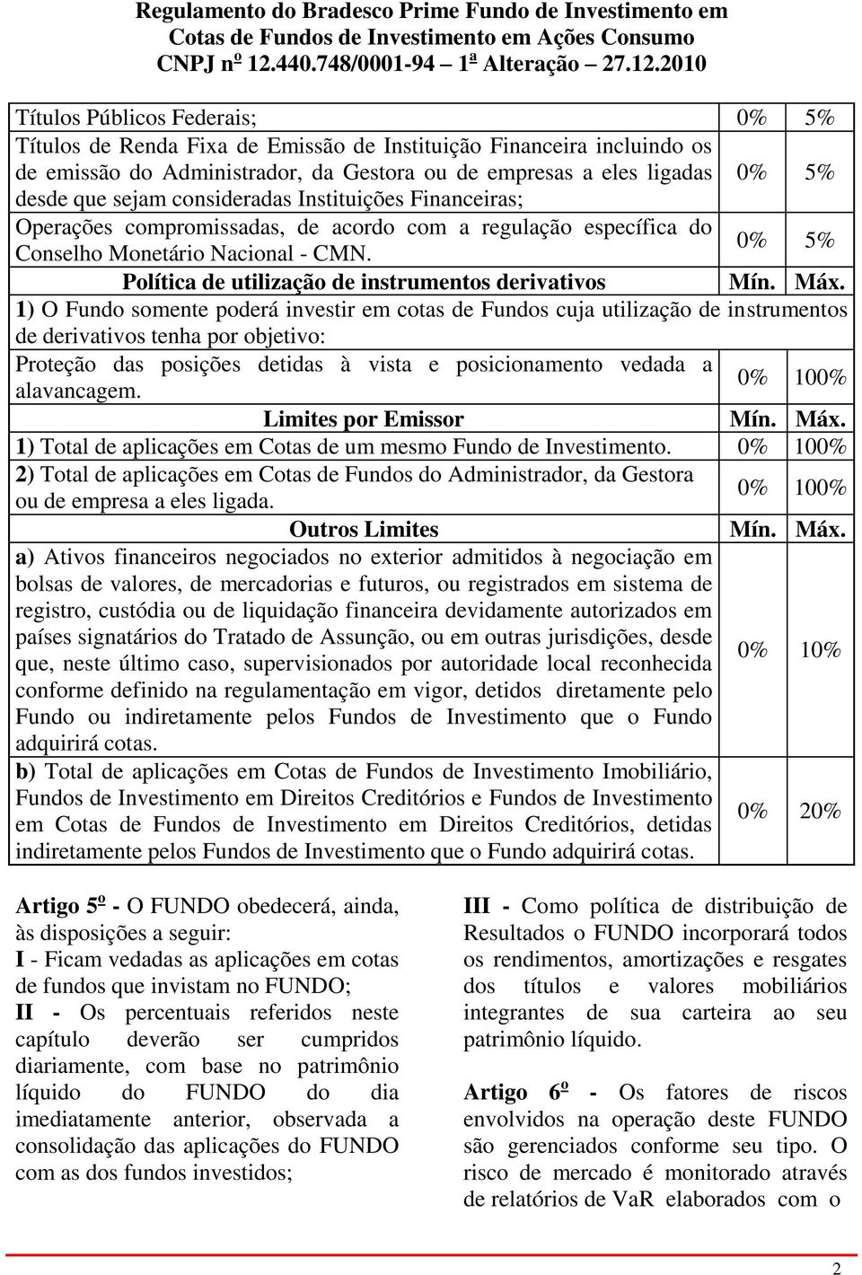 0% 5% Política de utilização de instrumentos derivativos Mín. Máx.