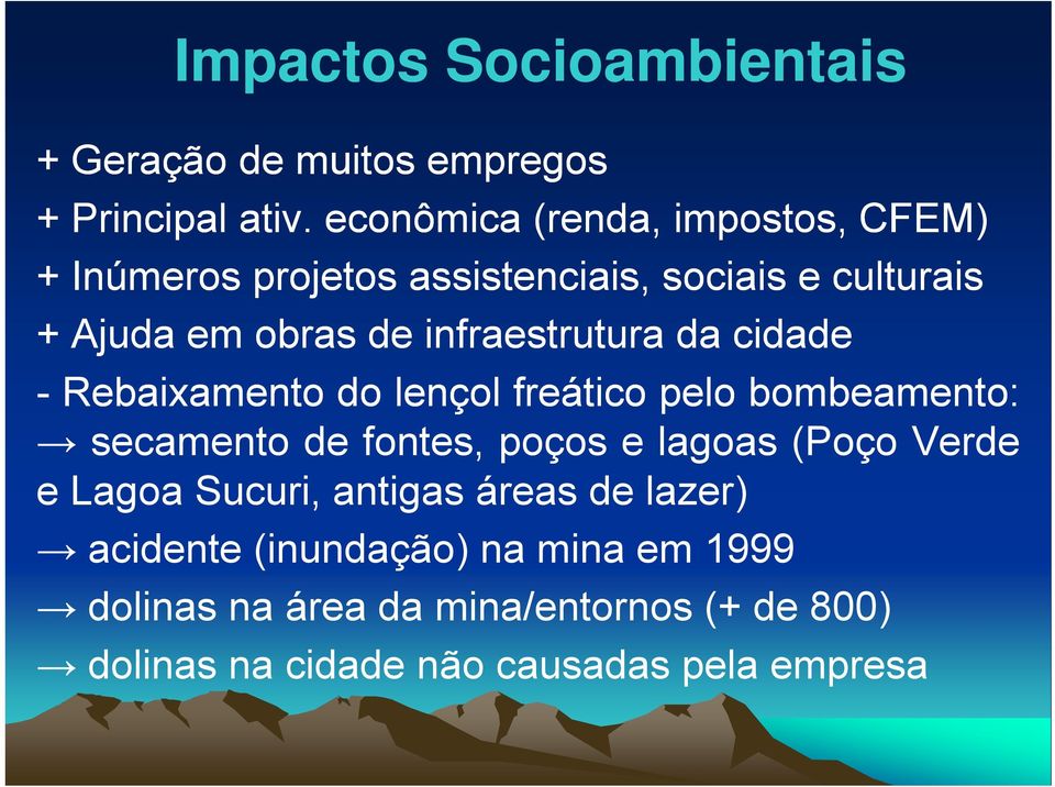 infraestrutura da cidade - Rebaixamento do lençol freático pelo bombeamento: secamento de fontes, poços e lagoas