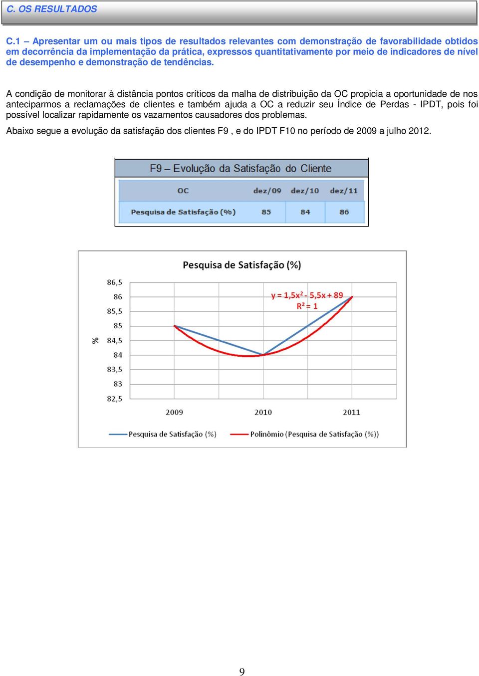 quantitativamente por meio de indicadores de nível de desempenho e demonstração de tendências.