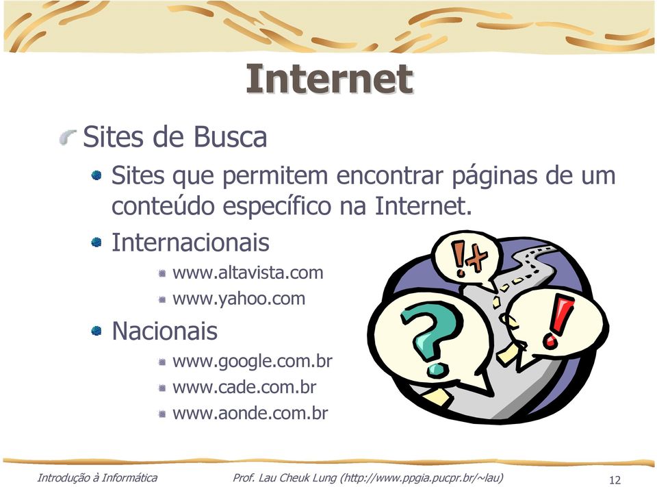 com www.yahoo.com www.google.com.br www.cade.com.br www.aonde.com.br Introdução à Informática Prof.