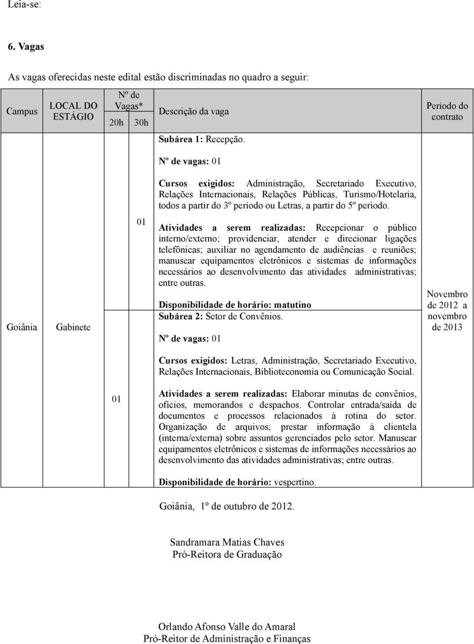 Gabinete 01 Atividades a serem realizadas: Recepcionar o público interno/externo; providenciar, atender e direcionar ligações telefônicas; auxiliar no agendamento de audiências e reuniões; manusear