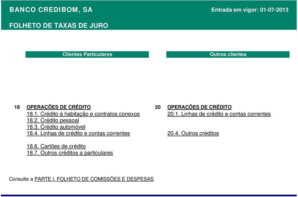 3. Crédito automóvel 18.4. Linhas de crédito e contas correntes 20.4. Outros créditos 18.6.