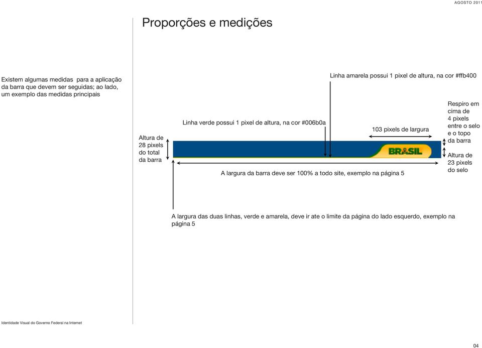 #ffb400 103 pixels de largura A largura da barra deve ser 100% a todo site, exemplo na página 5 Respiro em cima de 4 pixels entre o selo e o