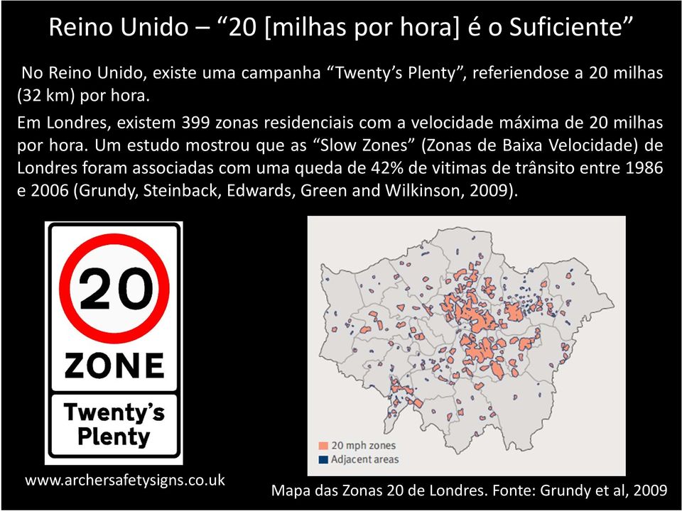 Um estudo mostrou que as Slow Zones (Zonas de Baixa Velocidade) de Londres foram associadas com uma queda de 42% de vitimas de