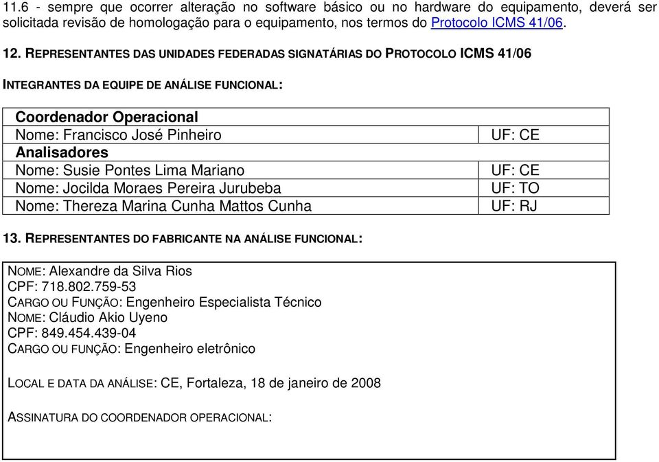 Pontes Lima Mariano Nome: Jocilda Moraes Pereira Jurubeba Nome: Thereza Marina Cunha Mattos Cunha UF: CE UF: CE UF: TO UF: RJ 13.